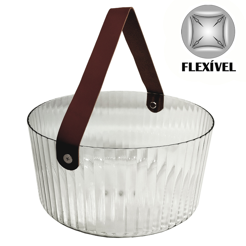 CESTO ORGANIZADOR DE PLASTICO PET FLEXIVEL REDONDO COM ALCA 10,5X21CM DE Ø