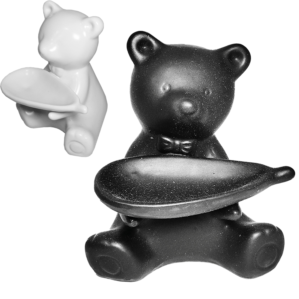 ENFEITE URSO DE PORCELANA PRETO/BRANCO 12X10,5X10,5CM