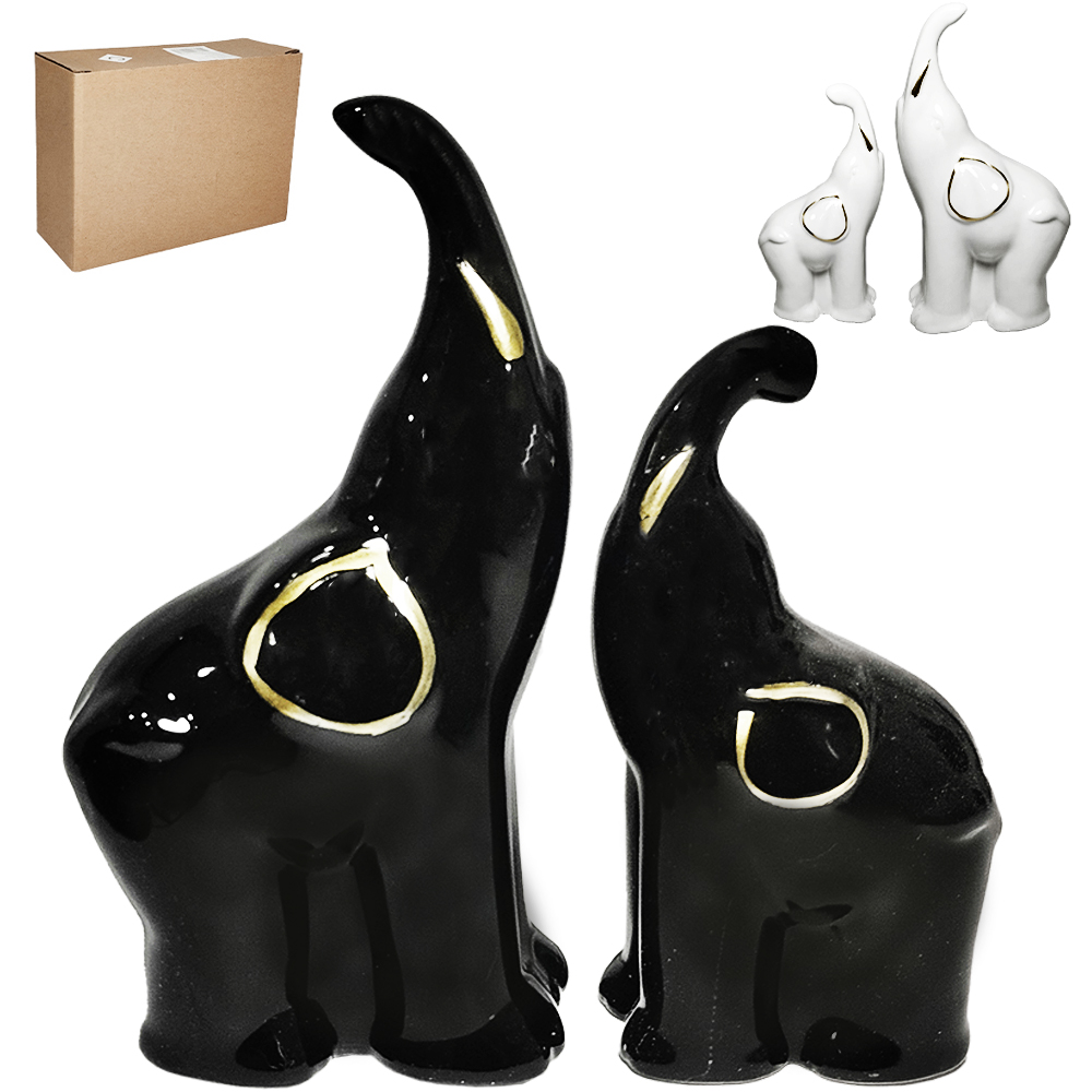 ENFEITE ELEFANTE DE PORCELANA COM 2 PECAS 15X8X5CM / 11X6,5X4CM