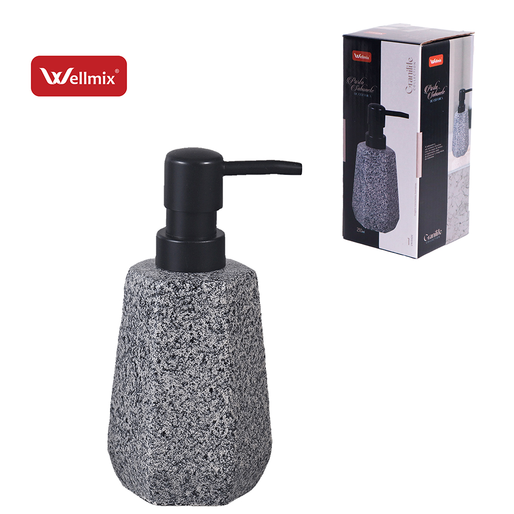 PORTA SABONETE LIQUIDO DE PORCELANA SEXTAVADO GRANILITE COLLECTION DIAMOND CINZA 250ML