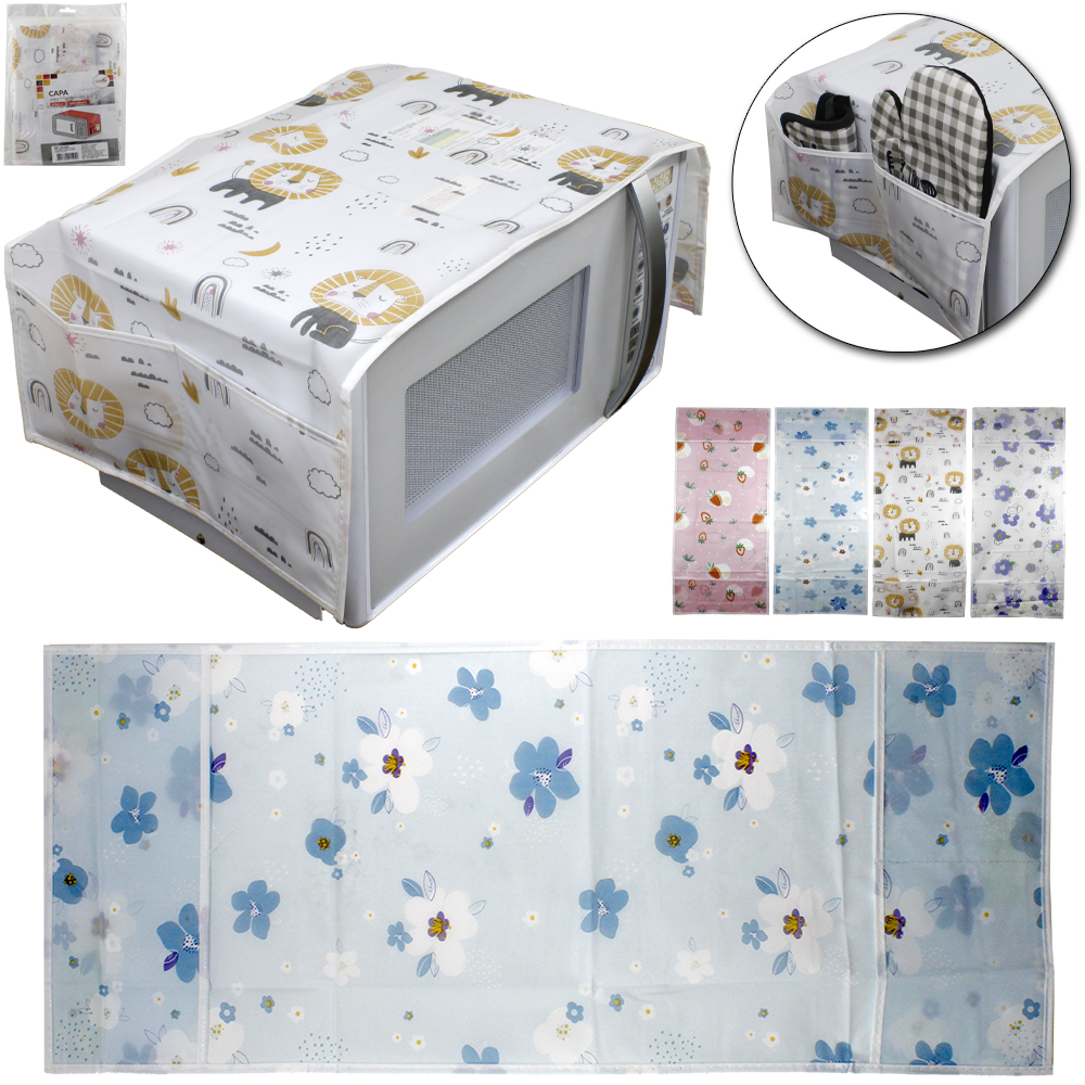 CAPA PARA MICROONDAS DE PLASTICO IMPERMEAVEL COM 4 BOLSOS 85X35CM