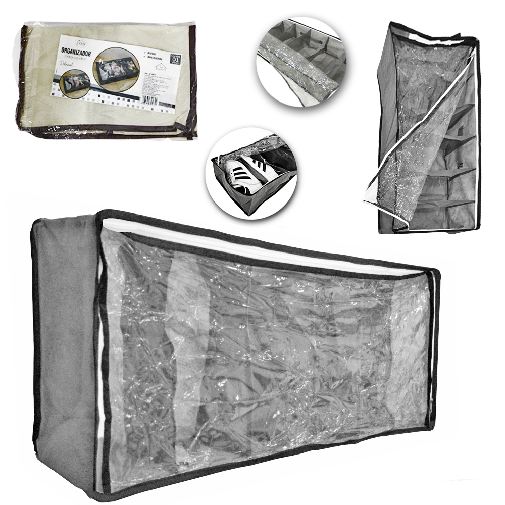ORGANIZADOR DE POLIESTER / TNT DOBRAVEL PARA SAPATOS 6 DIVISORIAS 72X30X14,5CM