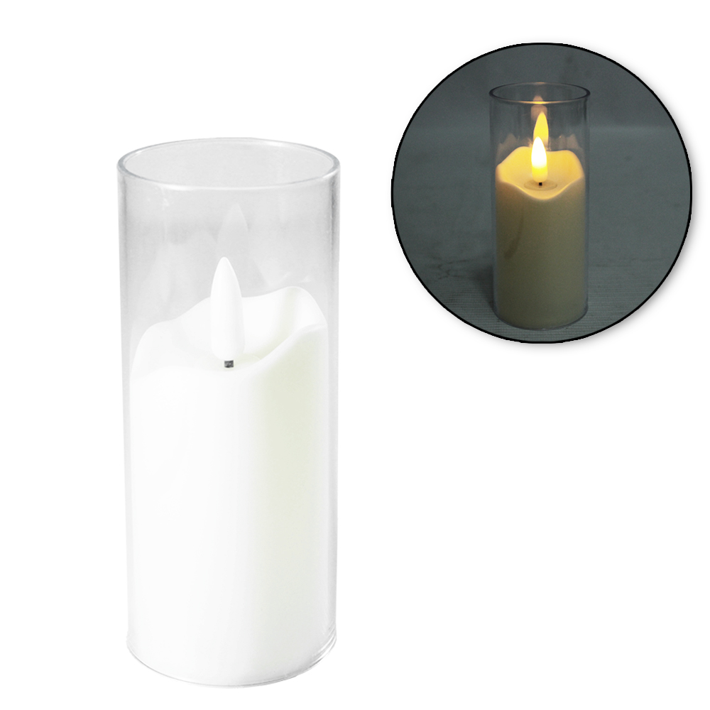 VELA DECORATIVA ELETRONICA DE LED COM CASTICAL DE ACRILICO A BATERIA 12,5X5,5CM DE Ø