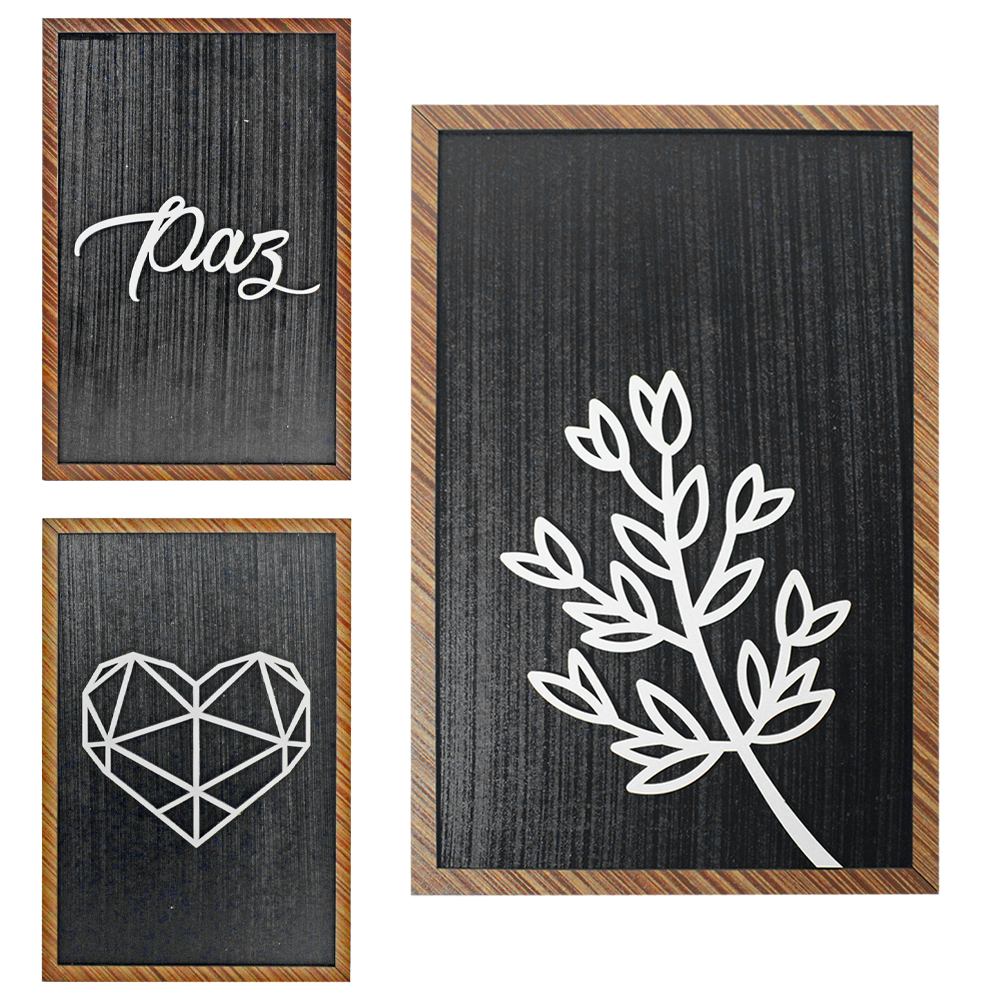 ENFEITE PLACA DE MADEIRA MDF RETANGULAR COM MOLDURA APLIQUE 29X19CM