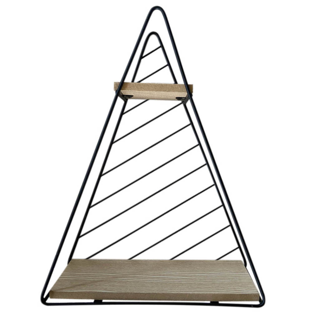 PRATELEIRA DECORATIVA TRIANGULAR DUPLA ARAMADO / MADEIRA BLACK 33X25X9,5CM