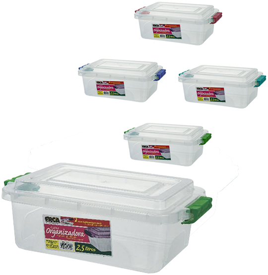 CAIXA ORGANIZADOR CONTAINER DE PLASTICO RETANGULAR COM TRAVA COLORS 2,5L 10X28CM
