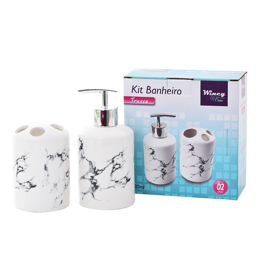 JOGO PARA BANHEIRO DE PORCELANA REDONDO TRACCE MARMORE COM 2 PECAS 280ML