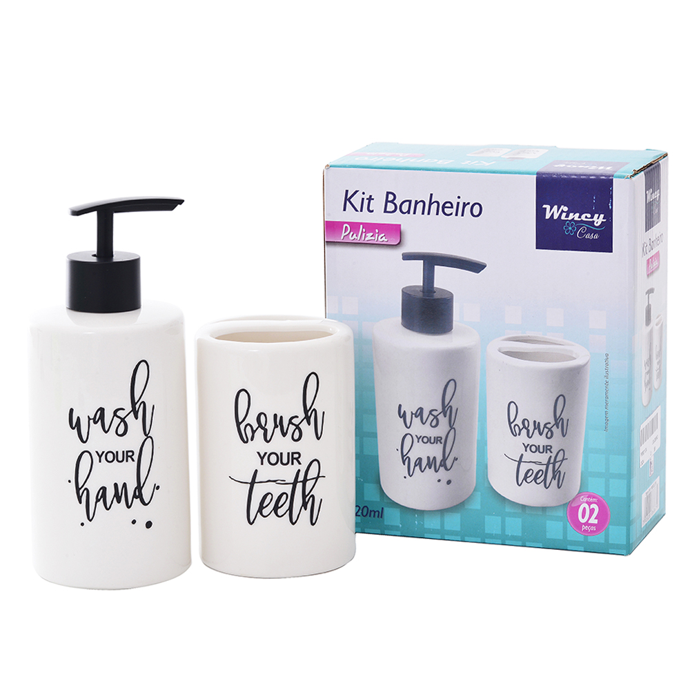 JOGO PARA BANHEIRO DE PORCELANA REDONDO PULIZIA COM 2 PECAS 320ML