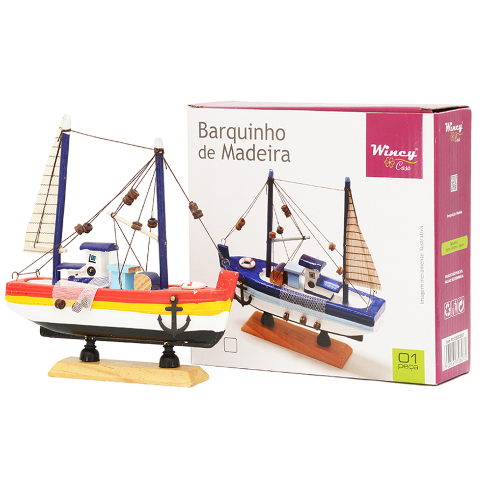 ENFEITE BARCO DE MADEIRA 16X16X4CM