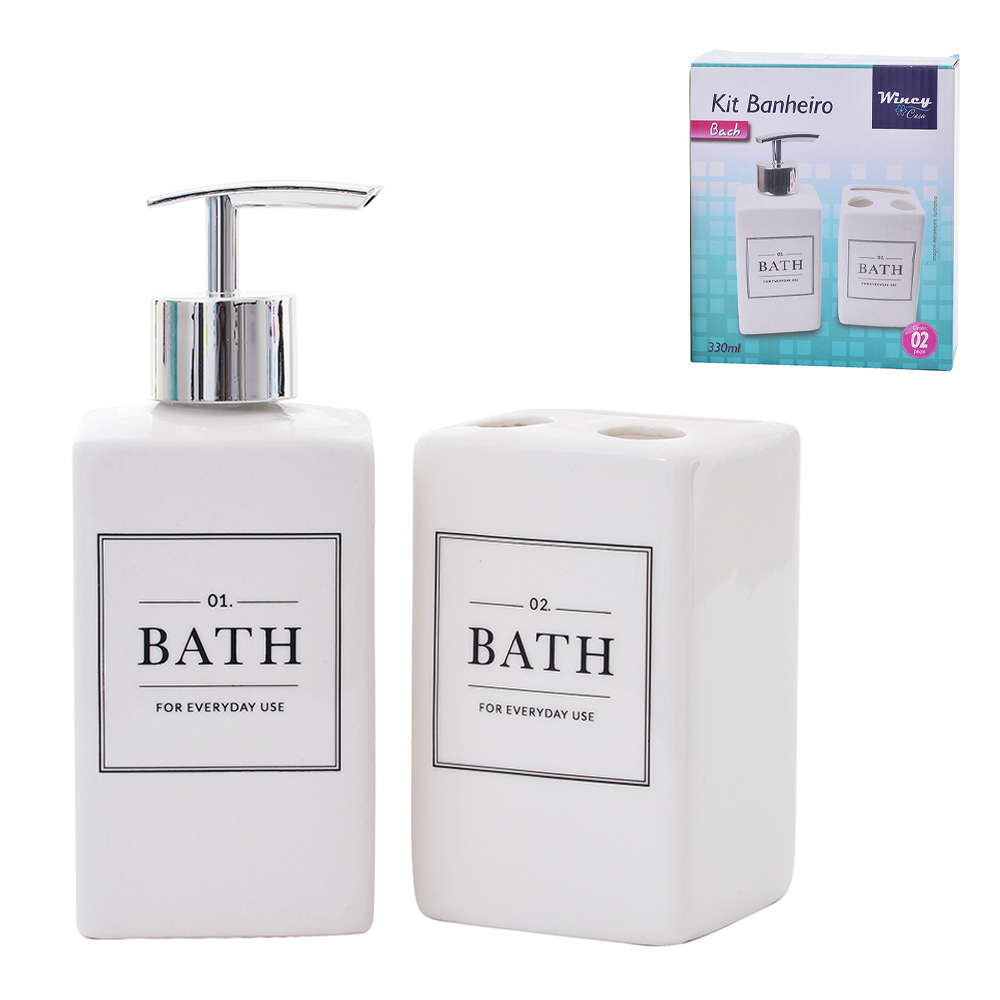 JOGO PARA BANHEIRO DE PORCELANA QUADRADO BATH COM 2 PECAS 330ML