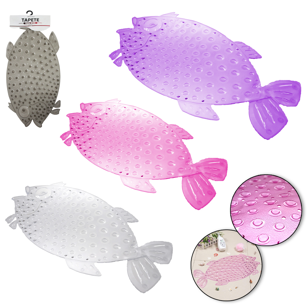 TAPETE DE PISO DE PVC PEIXE PARA BANHEIRO COM VENTOSA 73X27CM