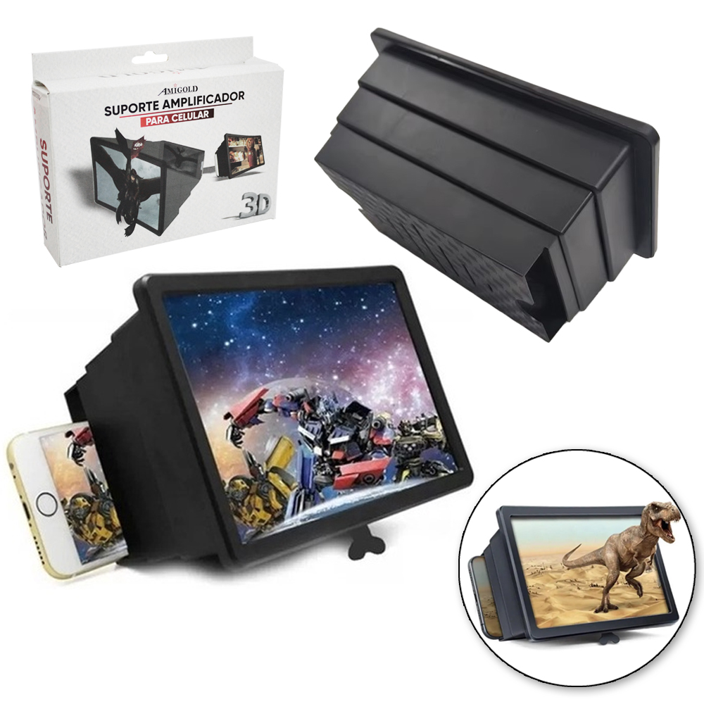 SUPORTE AMPLIFICADOR PARA CELULAR 3D DE MESA DE PLASTICO RETANGULAR 18,5X12,5X8CM