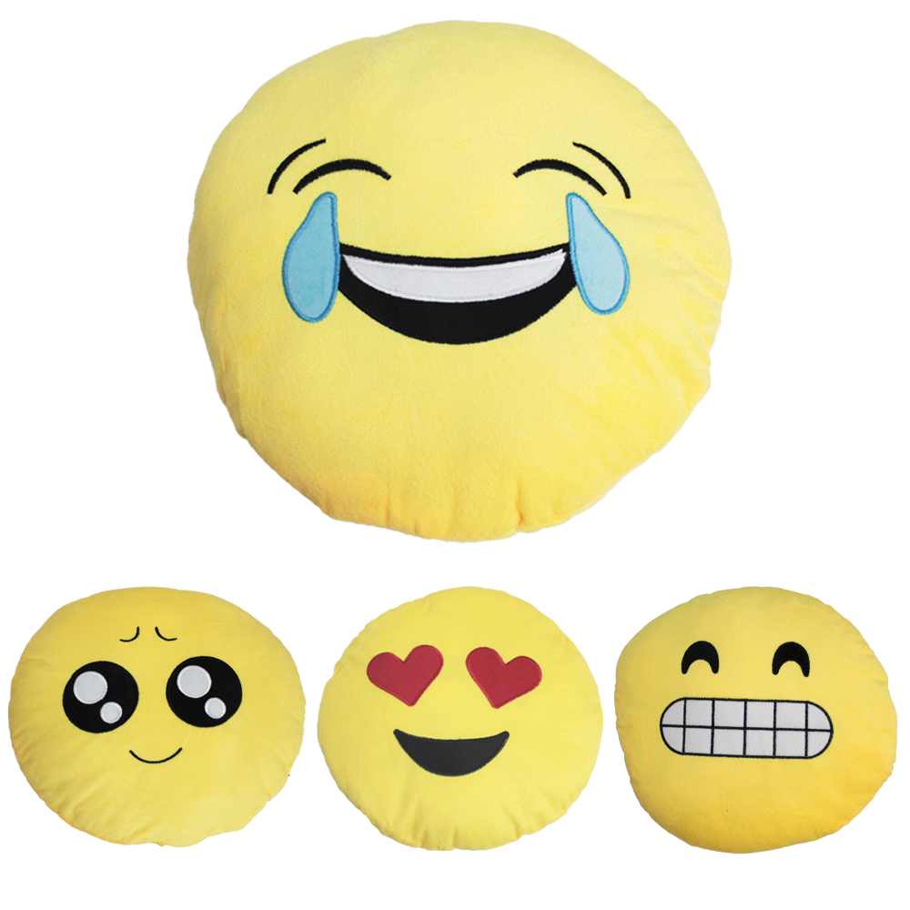 ALMOFADA CHEIA DE PELUCIA REDONDA EMOTICONS 35CM DE Ø 
