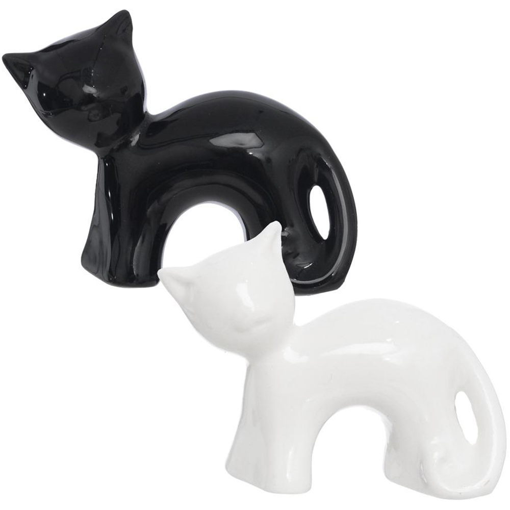 ENFEITE GATO PERFIL DE PORCELANA PRETO / BRANCO 7,5X6X3,5CM