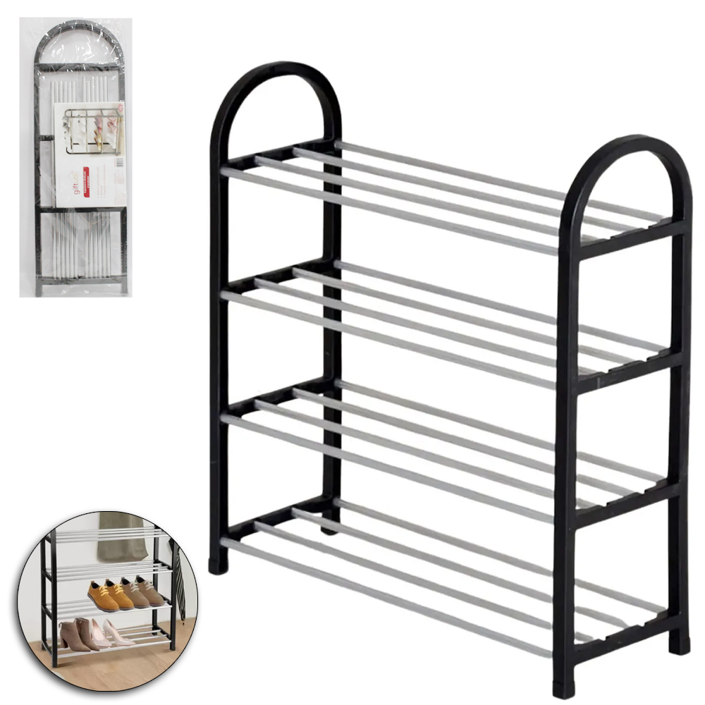 ORGANIZADOR / SAPATEIRA DESMONTAVEL DE PLASTICO / METAL COM 12 TUBOS 4 ANDARES 57X41X18CM