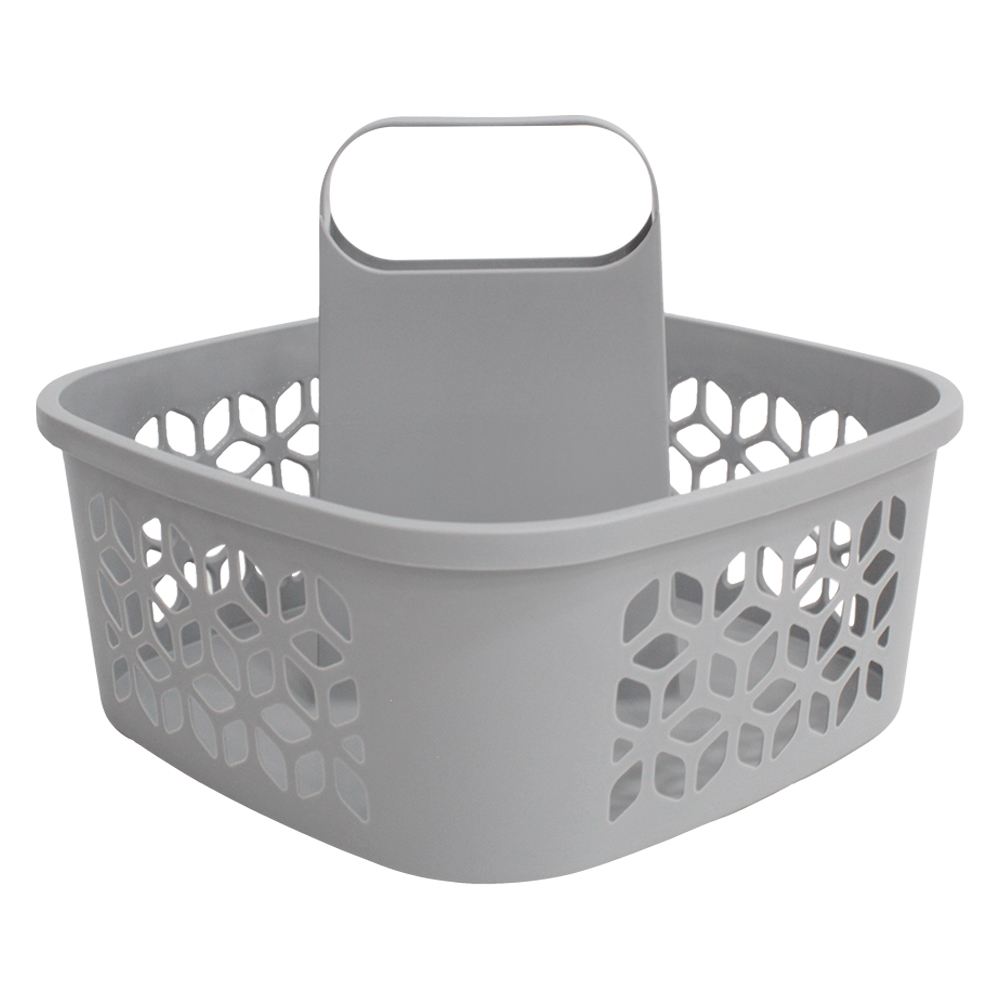 CESTO ORGANIZADOR DE PLASTICO QUADRADO VAZADO COM ALCA CINZA 28,5X24CM