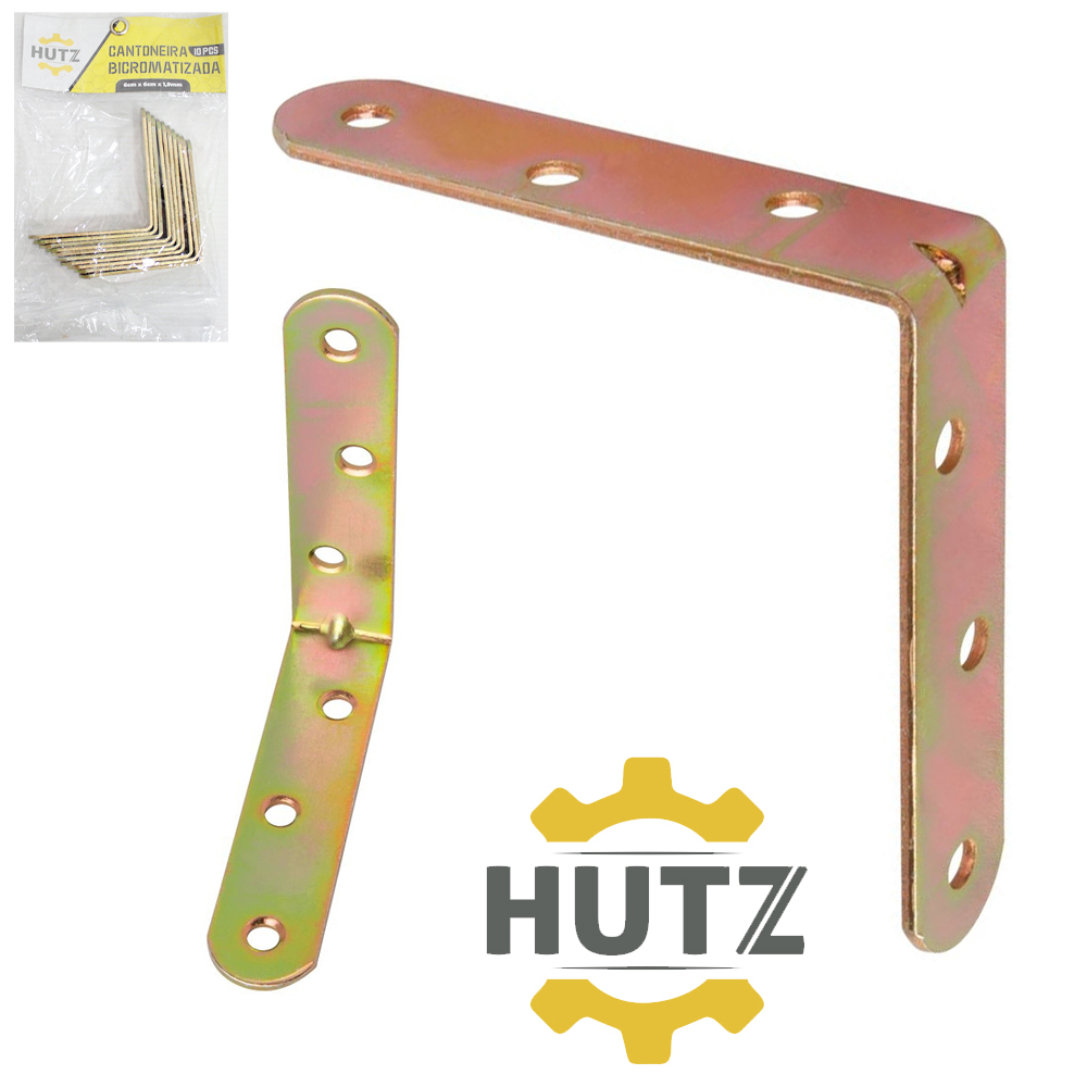 CANTONEIRA MAO FRANCESA DE METAL BICROMATIZADA HUTZ COM 10 PECAS 6X6CMX1,9MM