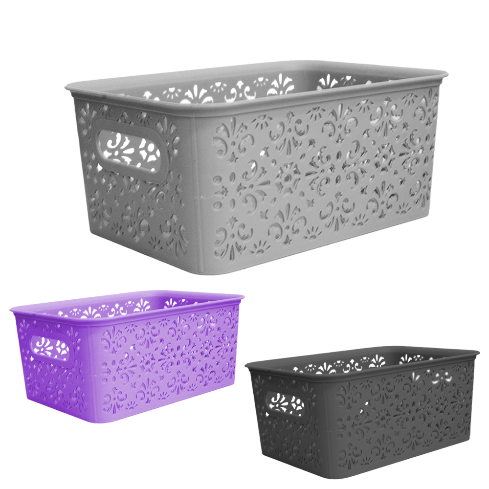 CESTO ORGANIZADOR DE PLASTICO RETANGULAR VAZADO COM ALCA ORIENTAL COLOR 3,5L 23,5X16,5X10CM