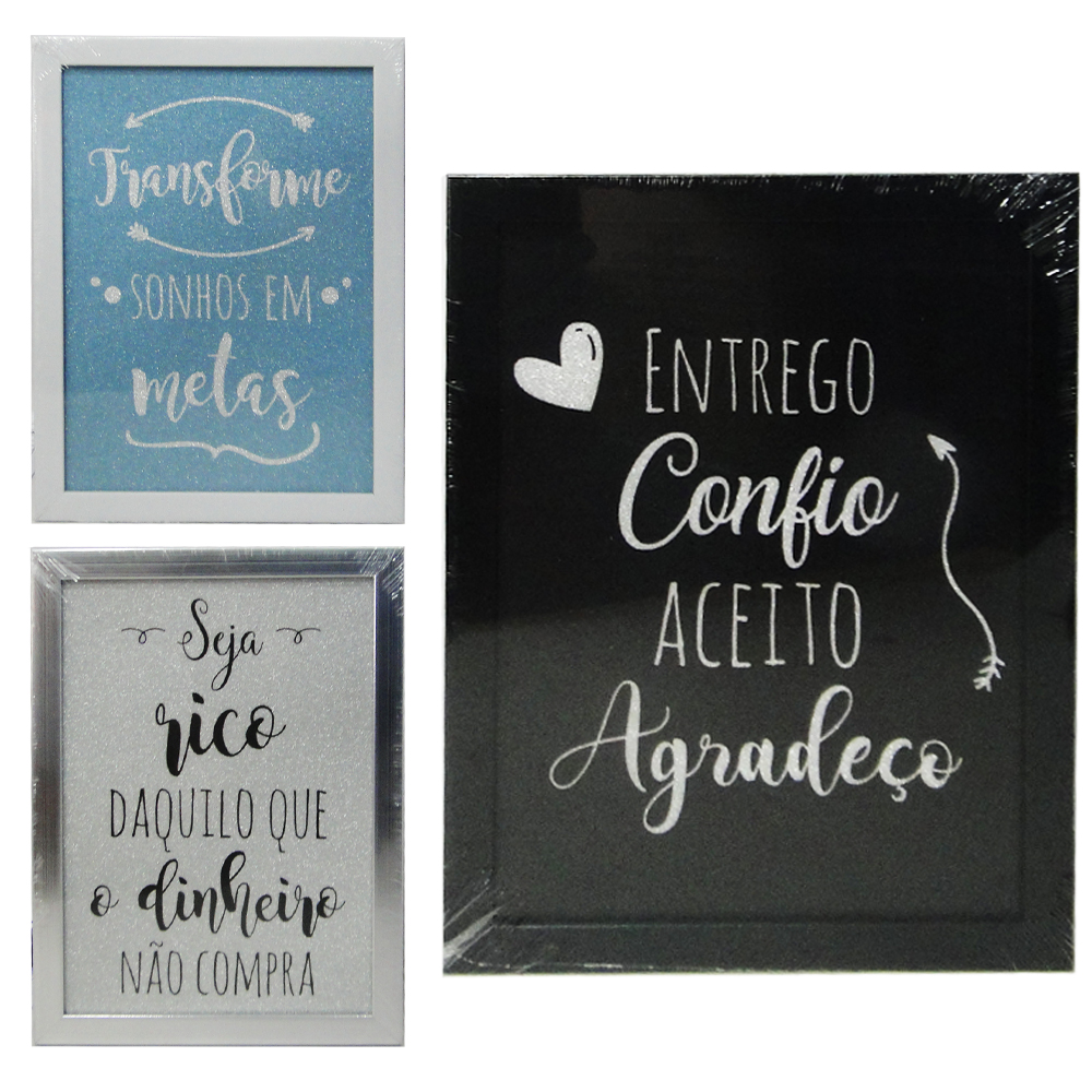 QUADRO DECORATIVO 31X23CM COM MOLDURA DE PLASTICO COLORS FRASES