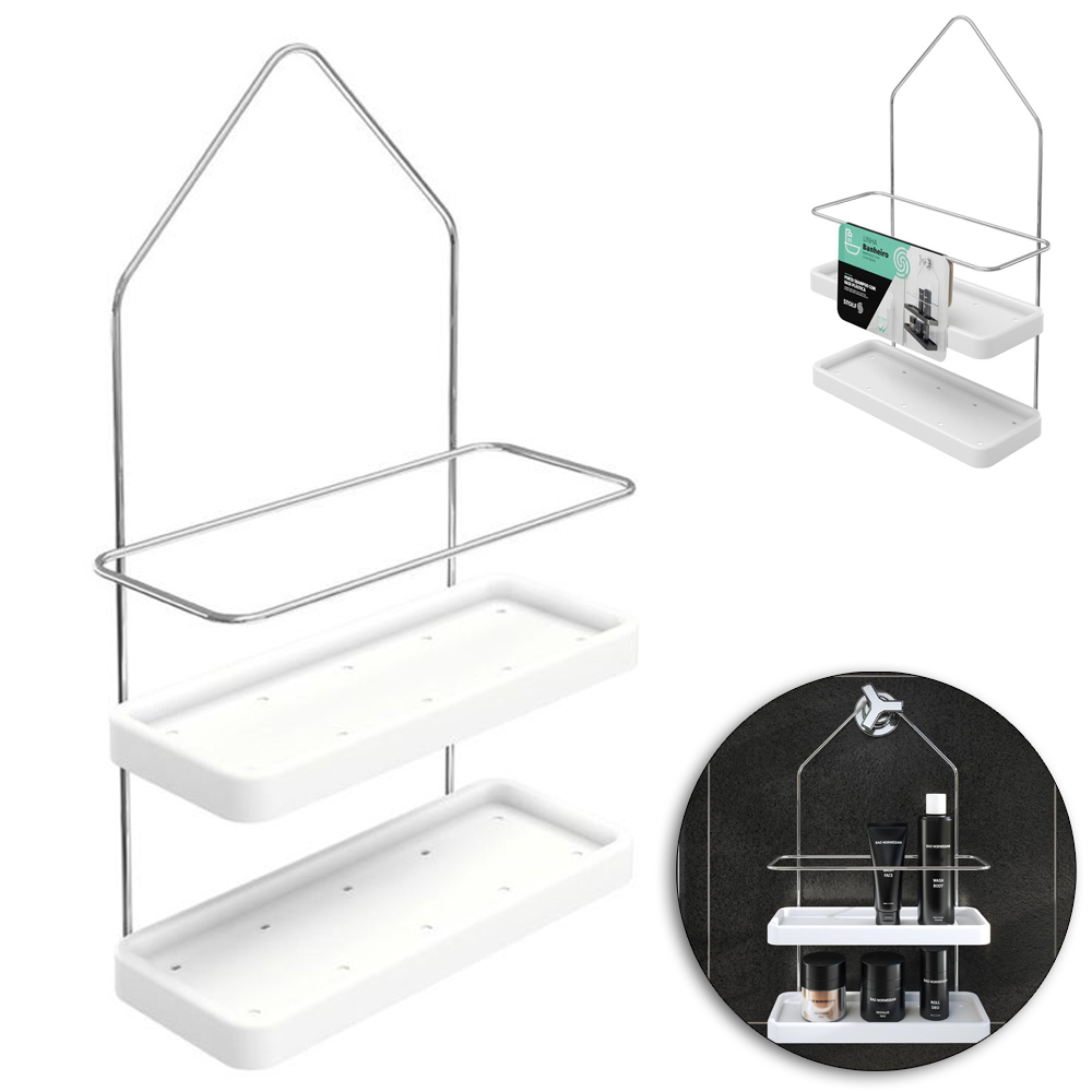 PORTA SHAMPOO ARAMADO / PLASTICO BRANCO 41X25X11CM