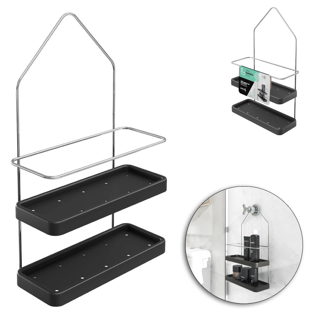 PORTA SHAMPOO ARAMADO / PLASTICO PRETO 41X25X11CM