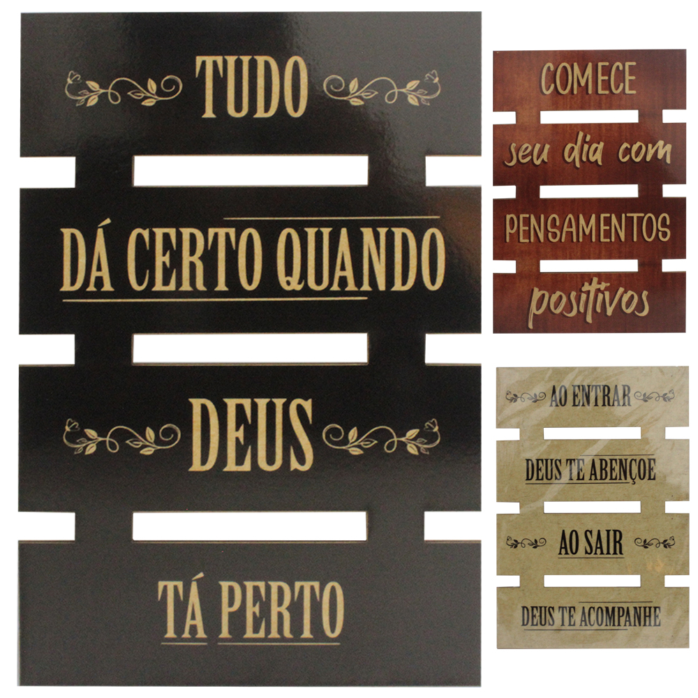 ENFEITE PLACA DE MADEIRA FRASES COM AUTOADESIVO 29X19CM