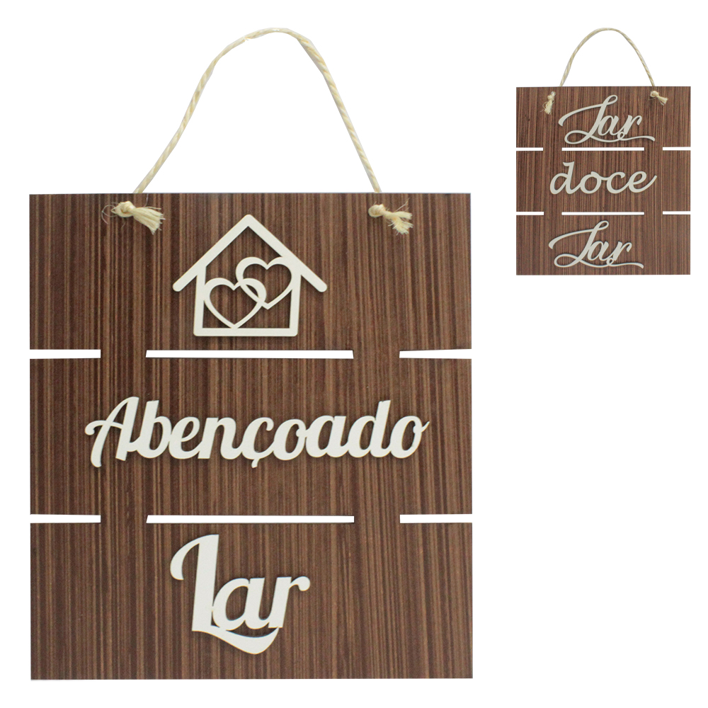 ENFEITE PLACA DE MADEIRA FRASES PARA PENDURAR 28X25CM