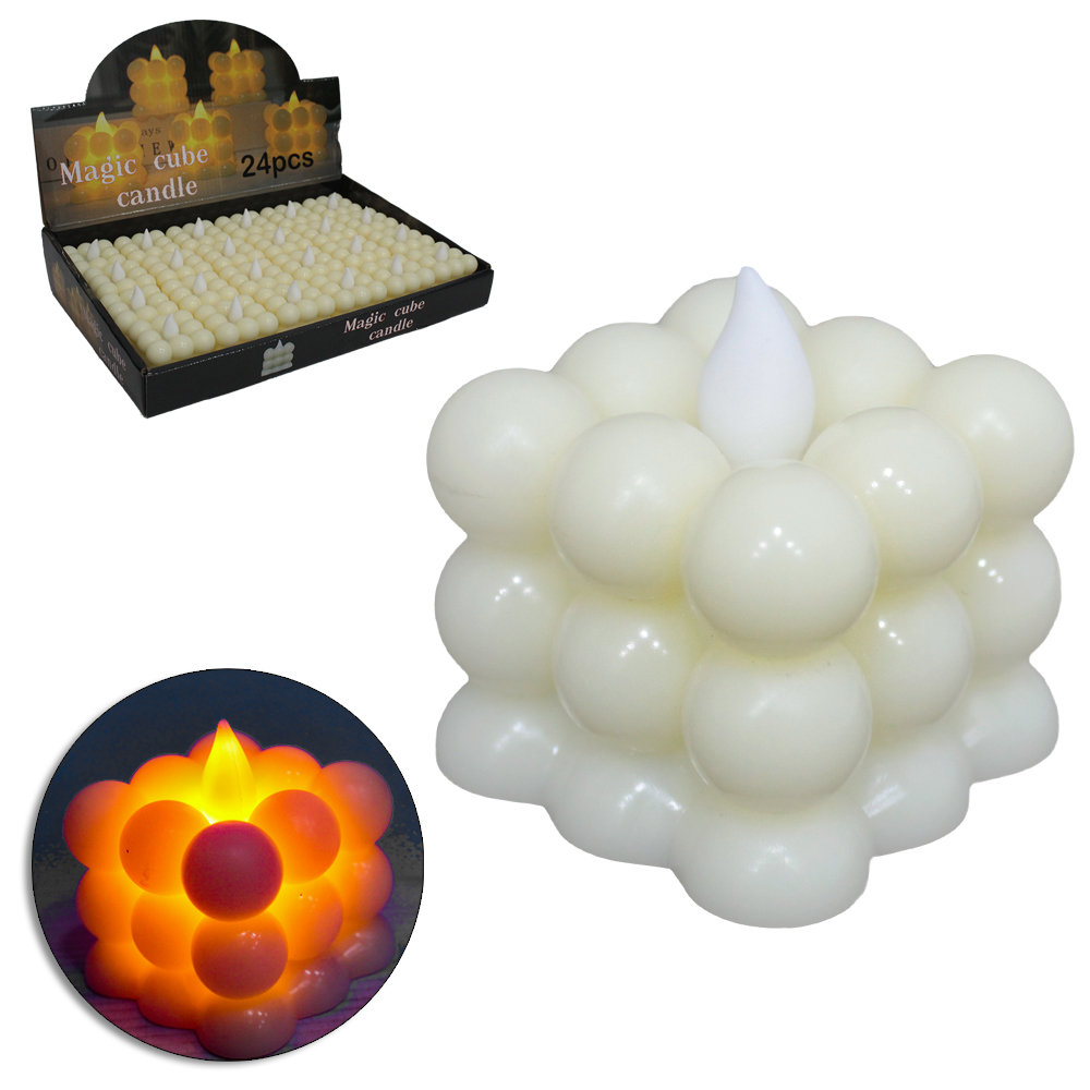 VELA DECORATIVA ELETRONICA DE LED CUBO BOLINHAS A BATERIA 4,5X4,5CM DP PLAY
