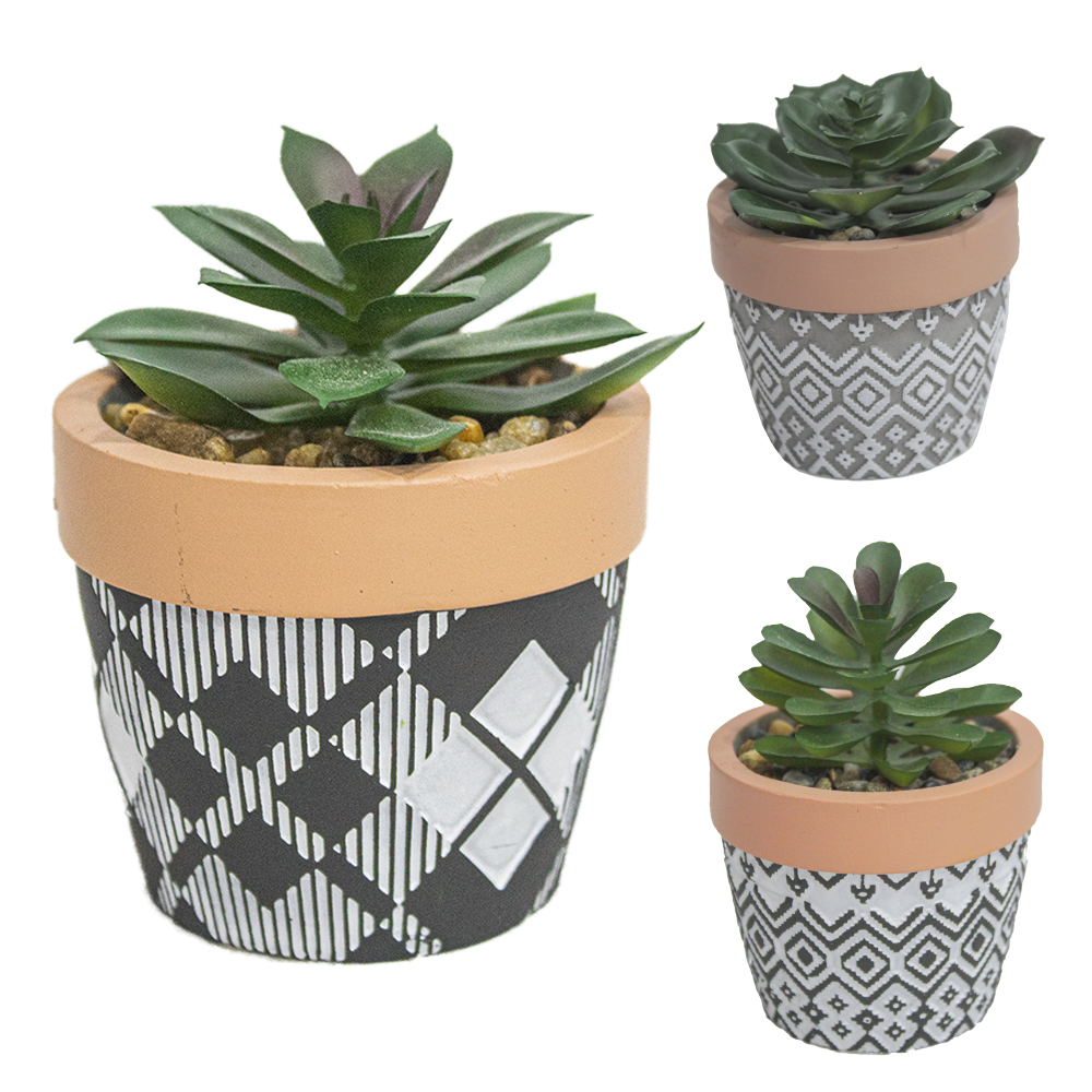 FLOR ARTIFICIAL SUCULENTA COM VASO DE CIMENTO REDONDO 6,5X7,5CM DE Ø