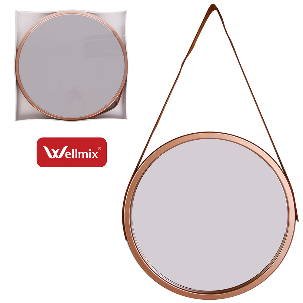 ESPELHO DE PENDURAR EMOLDURADO REDONDO DECORATIVO + ALCA SINTETICA LUXUS ROSE GOLD 60CM DE Ø