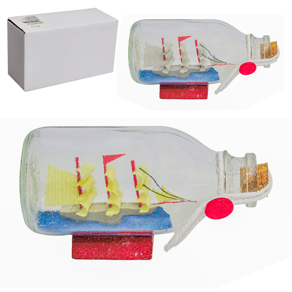 ENFEITE NAVIO NA GARRAFA DE VIDRO 100ML 11X6,5CM