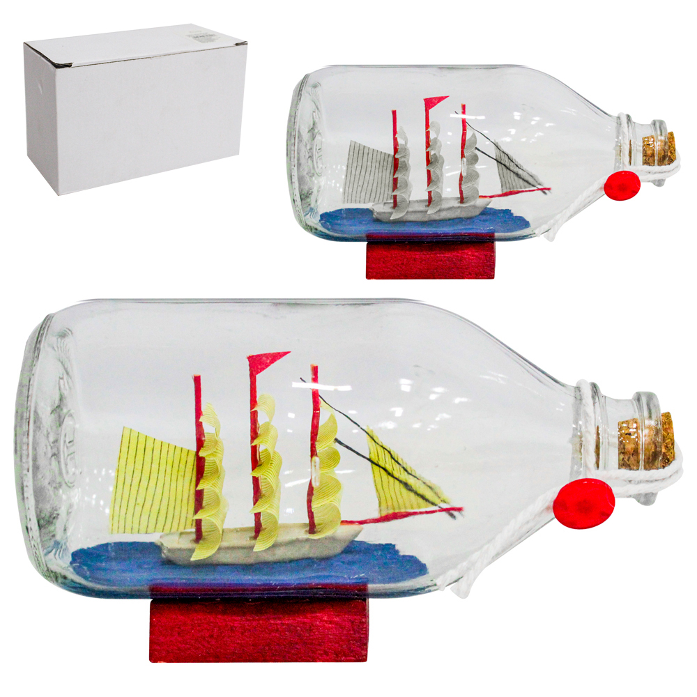 ENFEITE NAVIO NA GARRAFA DE VIDRO 250ML 14X7,5CM
