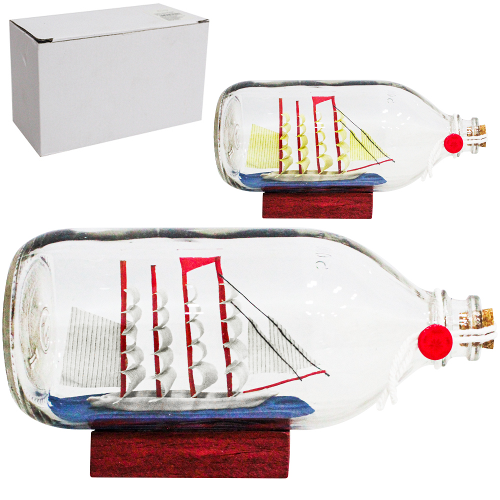 ENFEITE NAVIO NA GARRAFA DE VIDRO 500ML 18X9CM