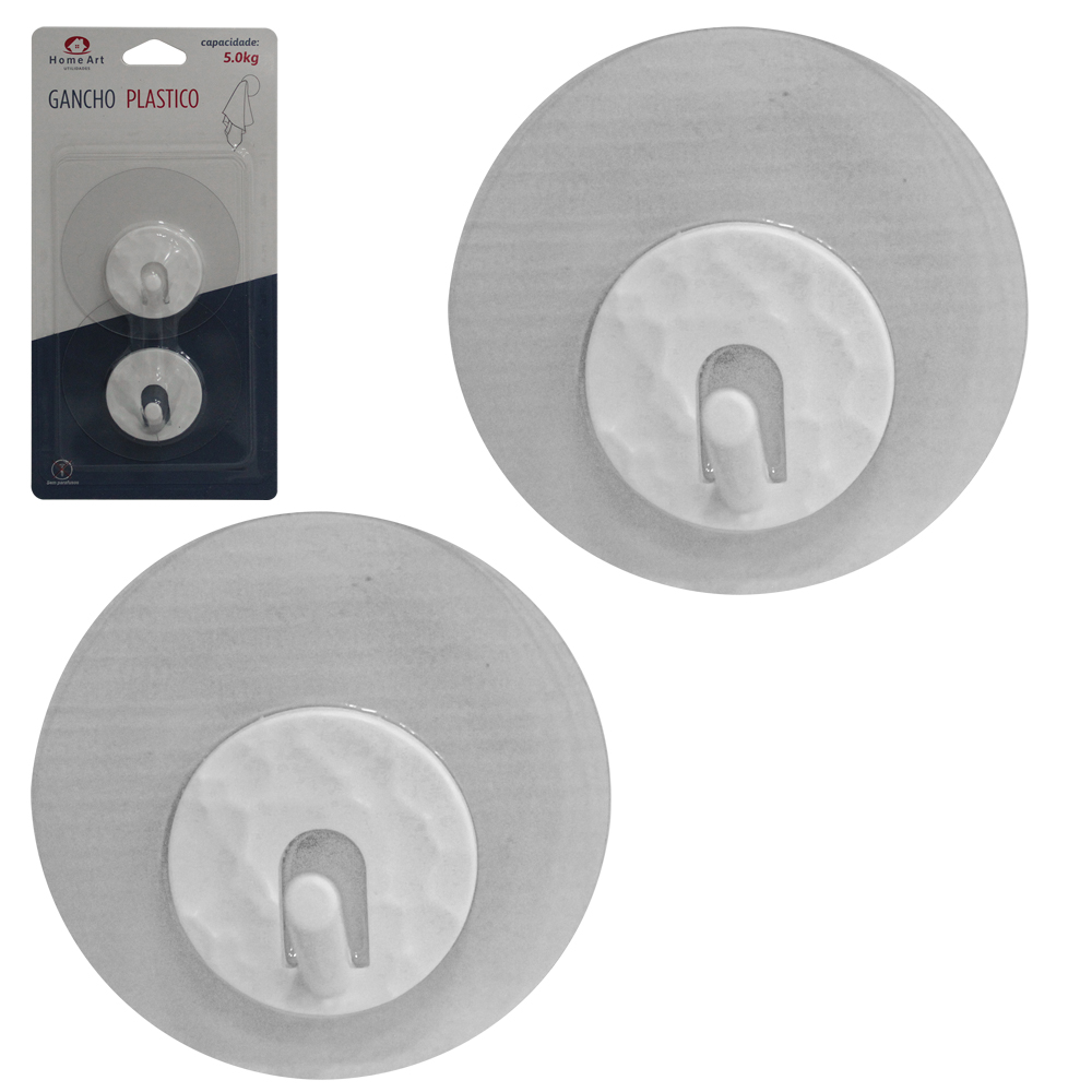 CABIDE GANCHO DE PLASTICO REDONDO AUTOADESIVO TRANSPARENTE COM 2 PECAS 2X6,5CM DE Ø