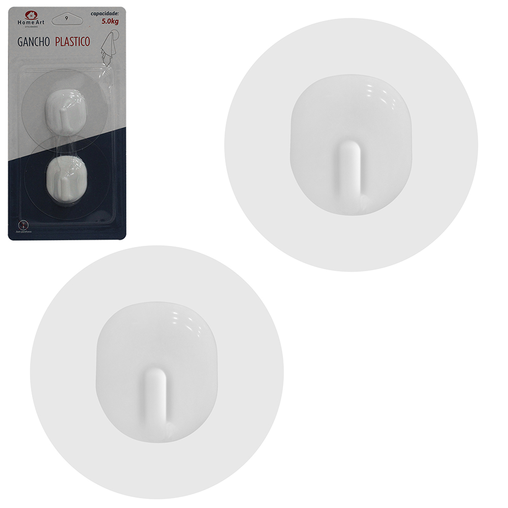 CABIDE GANCHO DE PLASTICO REDONDO AUTOADESIVO TRANSPARENTE COM 2 PECAS 2X6,5CM DE Ø