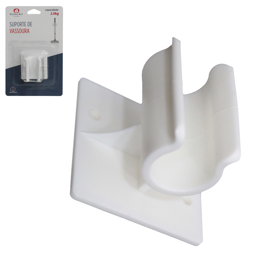 SUPORTE PORTA VASSOURA COM ENCAIXE DE PLASTICO AUTOADESIVO 4,5X4,5X3,5CM