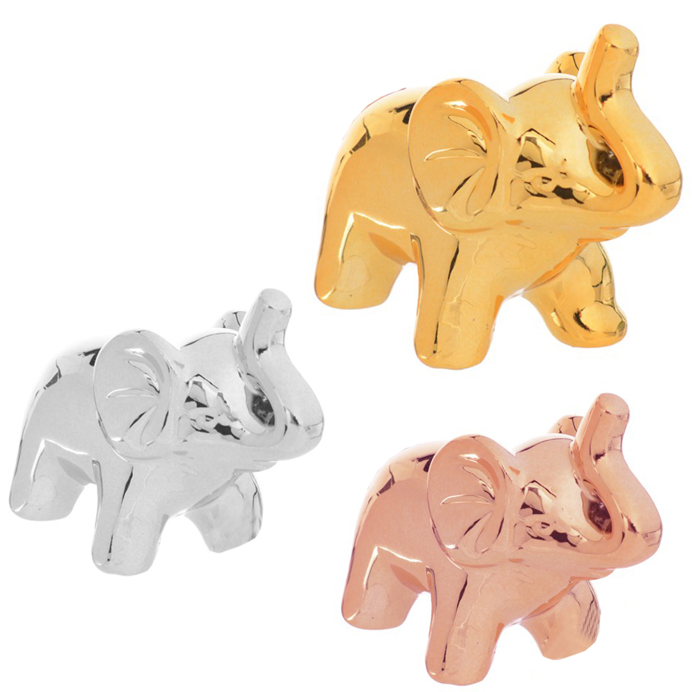 ENFEITE ELEFANTE DE PORCELANA METALIZADO 11X8,5X5CM