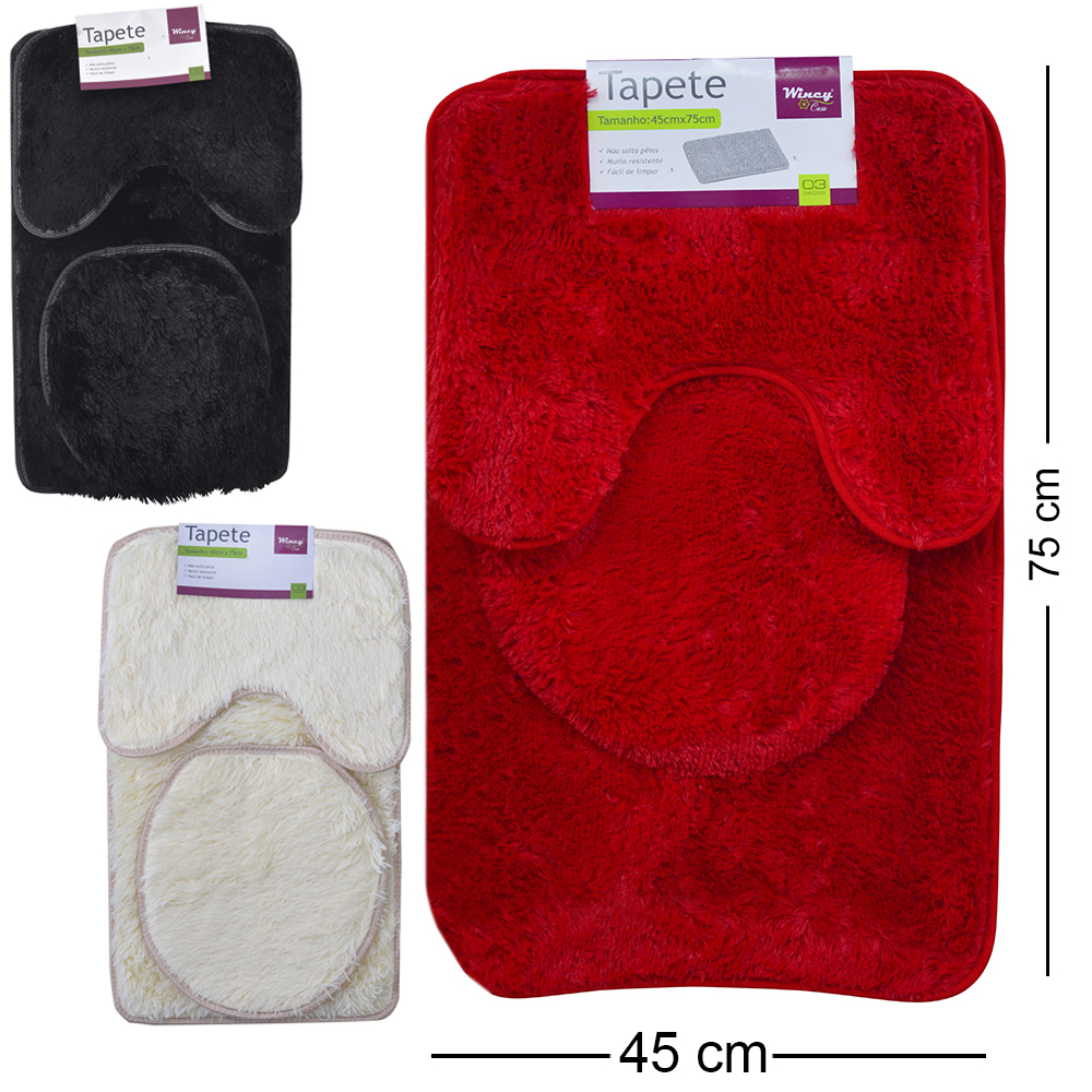 JOGO DE TAPETE DE PISO DE PELUCIA PARA BANHEIRO ANTIDERRAPANTE COM 3 PECAS