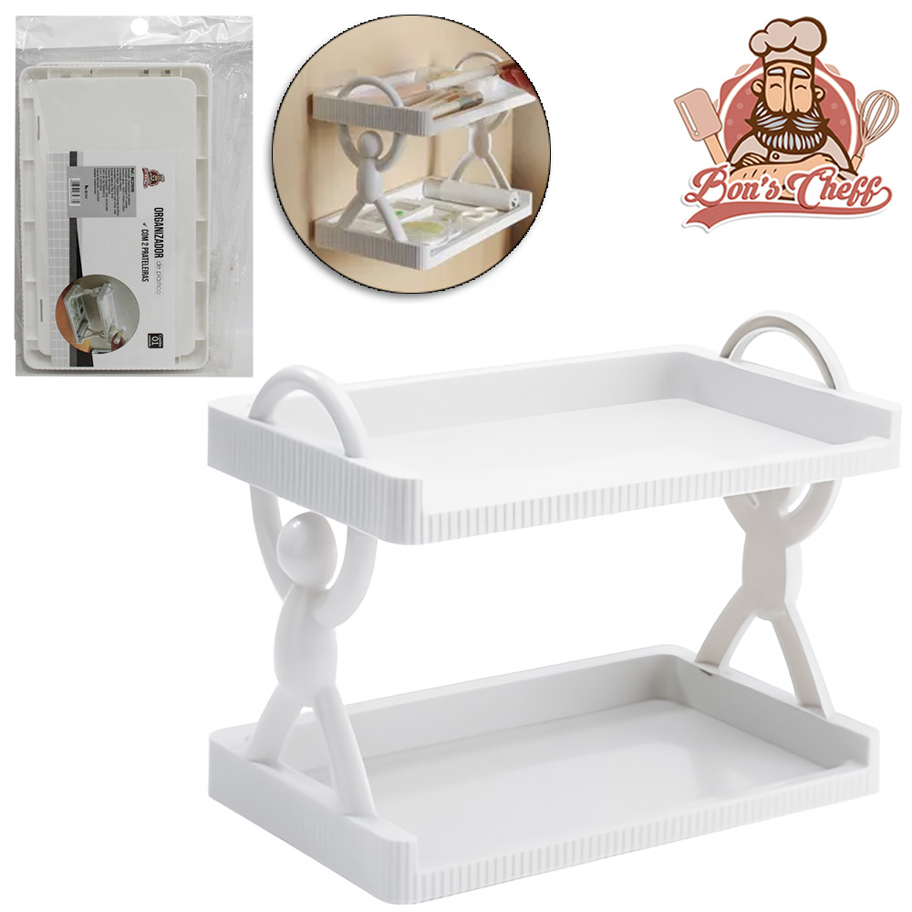 ORGANIZADOR PRATELEIRA RETANGULAR DE PLASTICO DUPLA BRANCA BUDDY 25X19,5X15CM