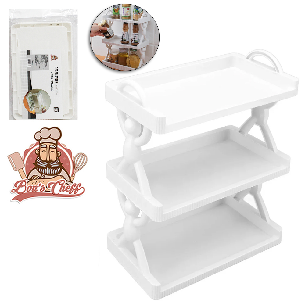 ORGANIZADOR PRATELEIRA RETANGULAR DE PLASTICO TRIPLA BRANCA BUDDY 34X25X15CM