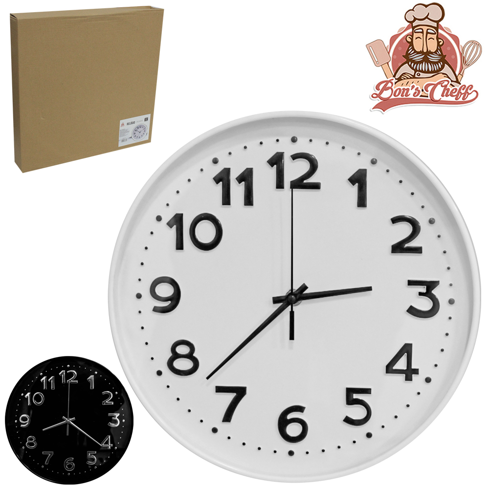 RELOGIO DE PAREDE REDONDO BRANCO / PRETO 29CM DE Ø