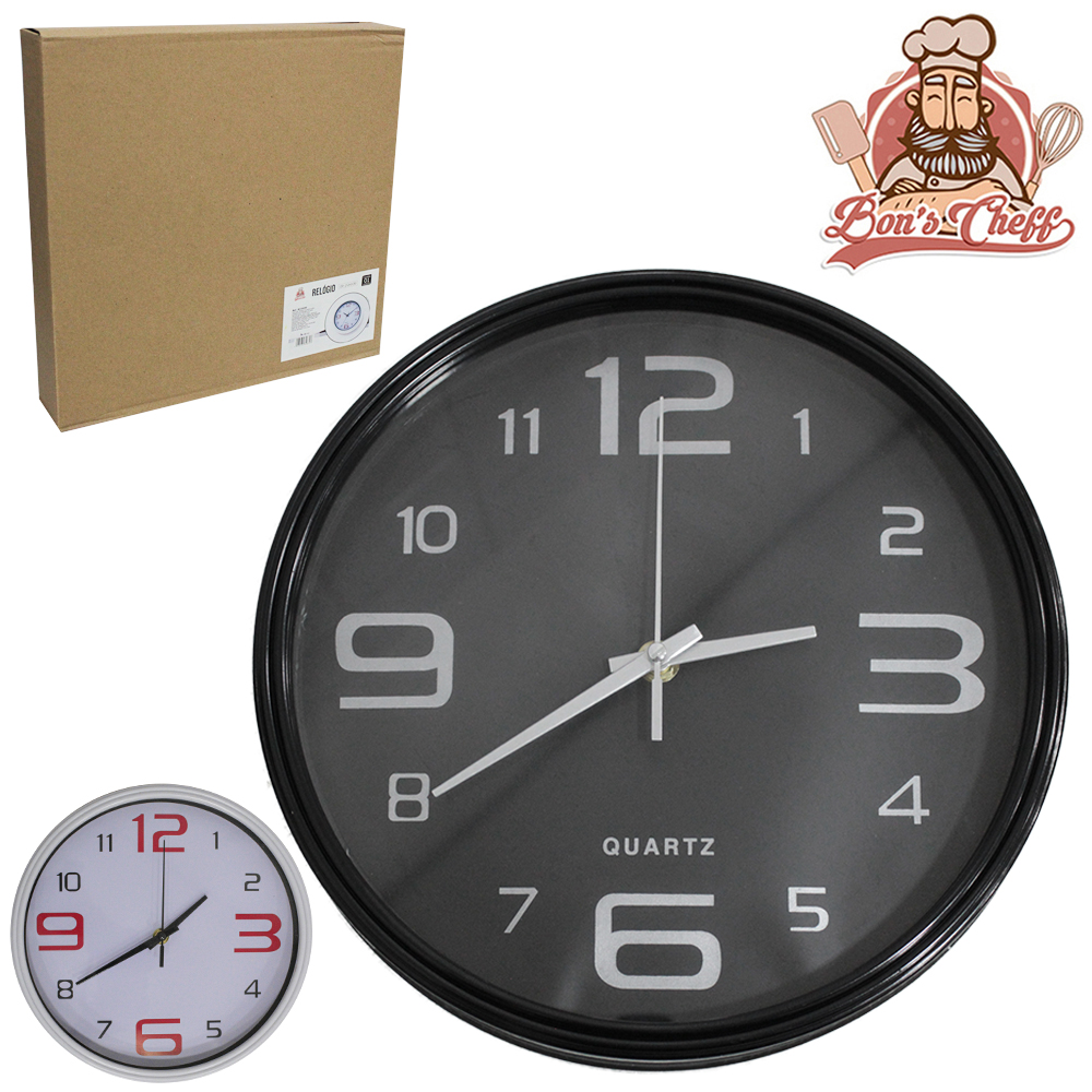 RELOGIO DE PAREDE REDONDO BRANCO / PRETO 25CM DE Ø