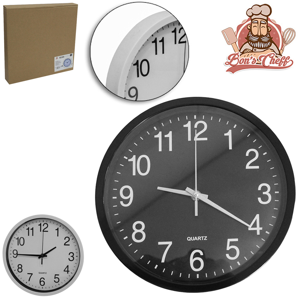 RELOGIO DE PAREDE REDONDO BRANCO / PRETO 25CM DE Ø