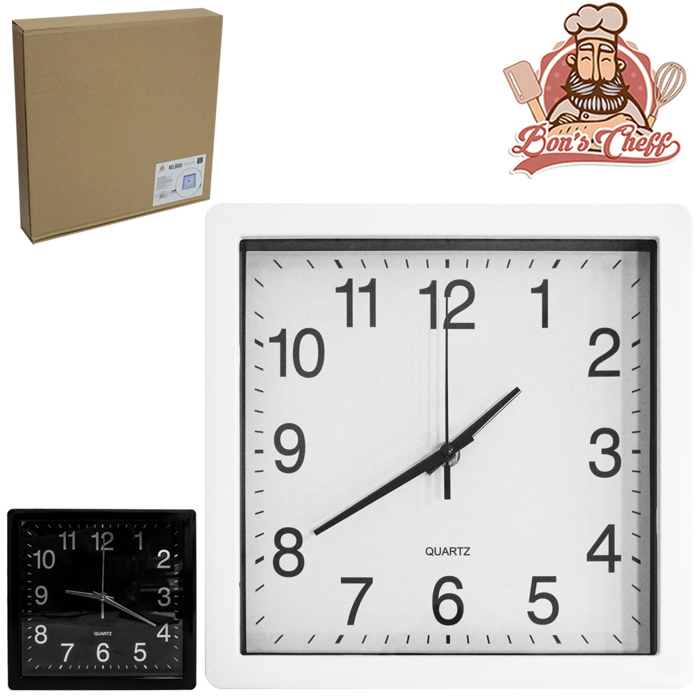 RELOGIO DE PAREDE QUADRADO BRANCO / PRETO 25CM