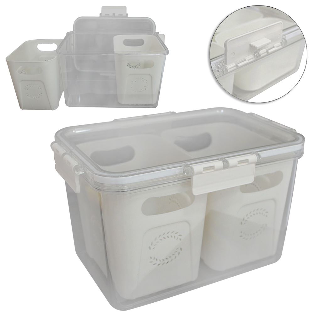 POTE ORGANIZADOR DE GELADEIRA DE PLASTICO PET FLEXIVEL RETANGULAR COM 2 CESTOS ESCORREDOR + TAMPA E TRAVA 3500ML