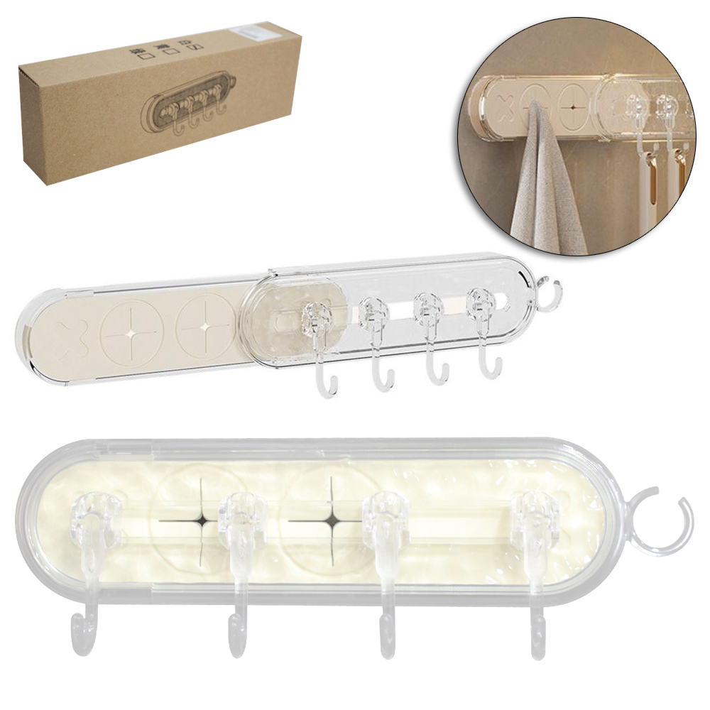 CABIDE PORTA TOALHA DE ROSTO DE PLASTICO / SILICONE OVAL RETRATIL COM 5 GANCHOS + VENTOSA 38,5X8X5,5CM