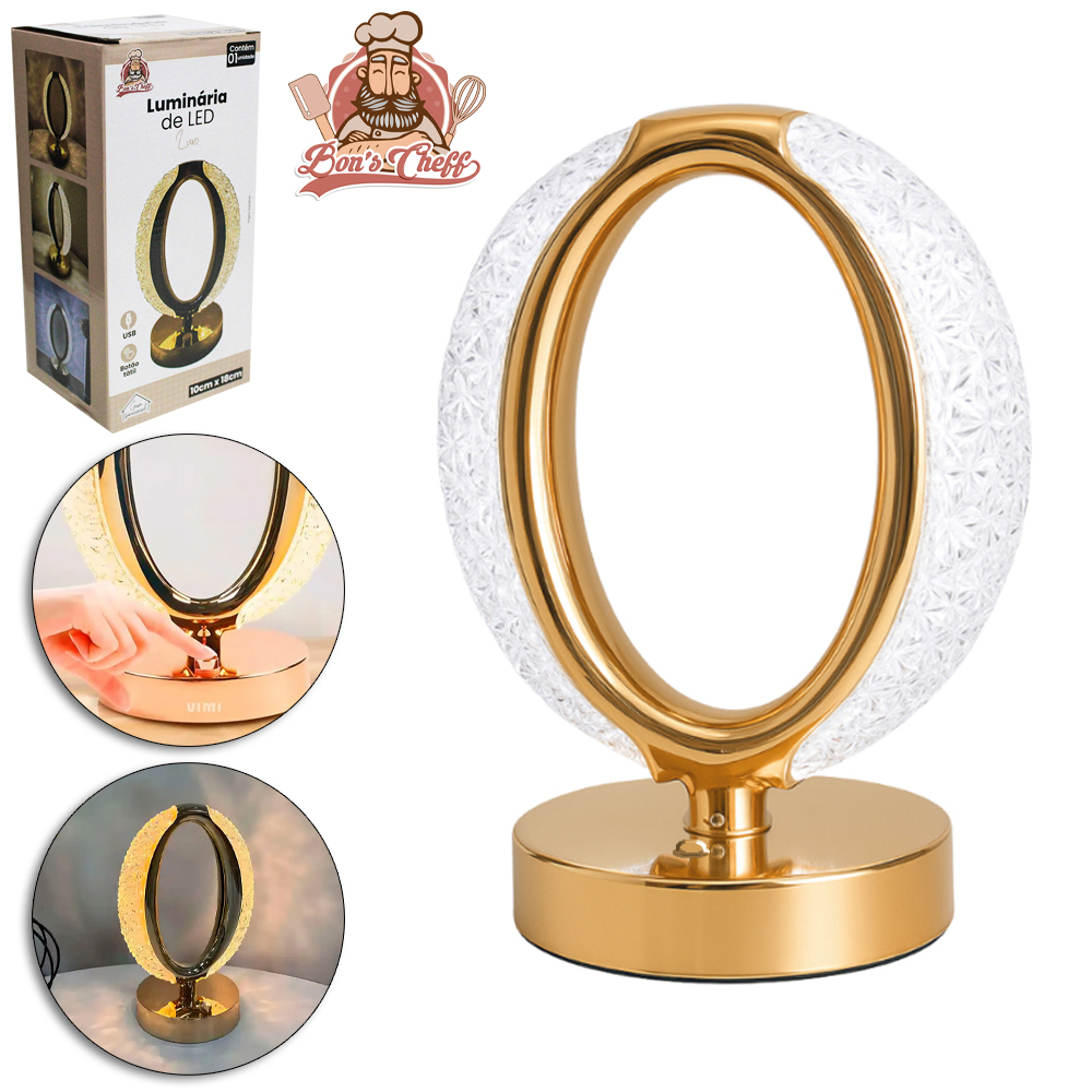 LUMINARIA DE MESA LUXO LED OVAL TOUCH RECARREGAVEL + CABO USB 18X10CM