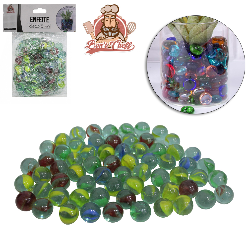 ENFEITE DECORATIVO BOLINHA DE VIDRO / GUDE COM 100 PECAS