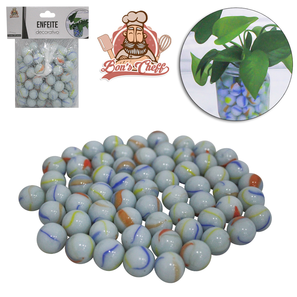 ENFEITE DECORATIVO BOLINHA DE VIDRO / GUDE COM 100 PECAS