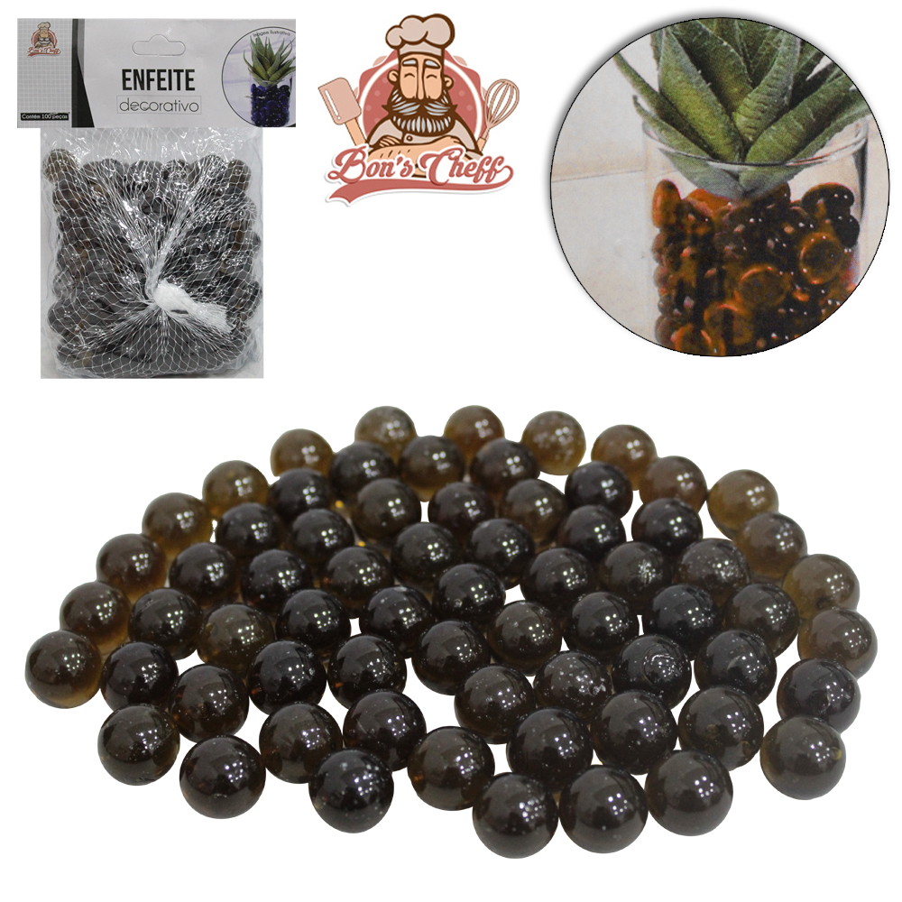 ENFEITE DECORATIVO BOLINHA DE VIDRO / GUDE COM 100 PECAS